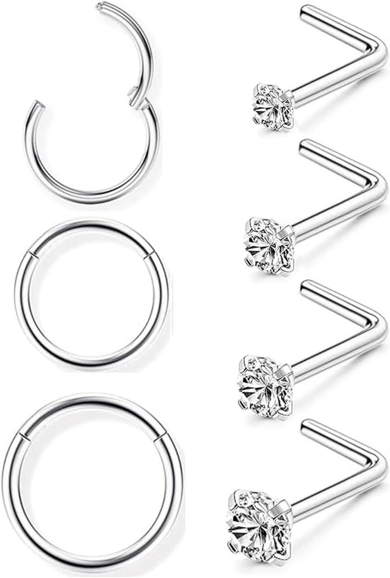 Incaton 20G Stainless Steel Nose Rings for Women Nose Rings Hoops L Shaped Nose Studs Screw Nose Piercing Jewelry for Women Men Silver Rose Gold Black Rainbow - Image 1